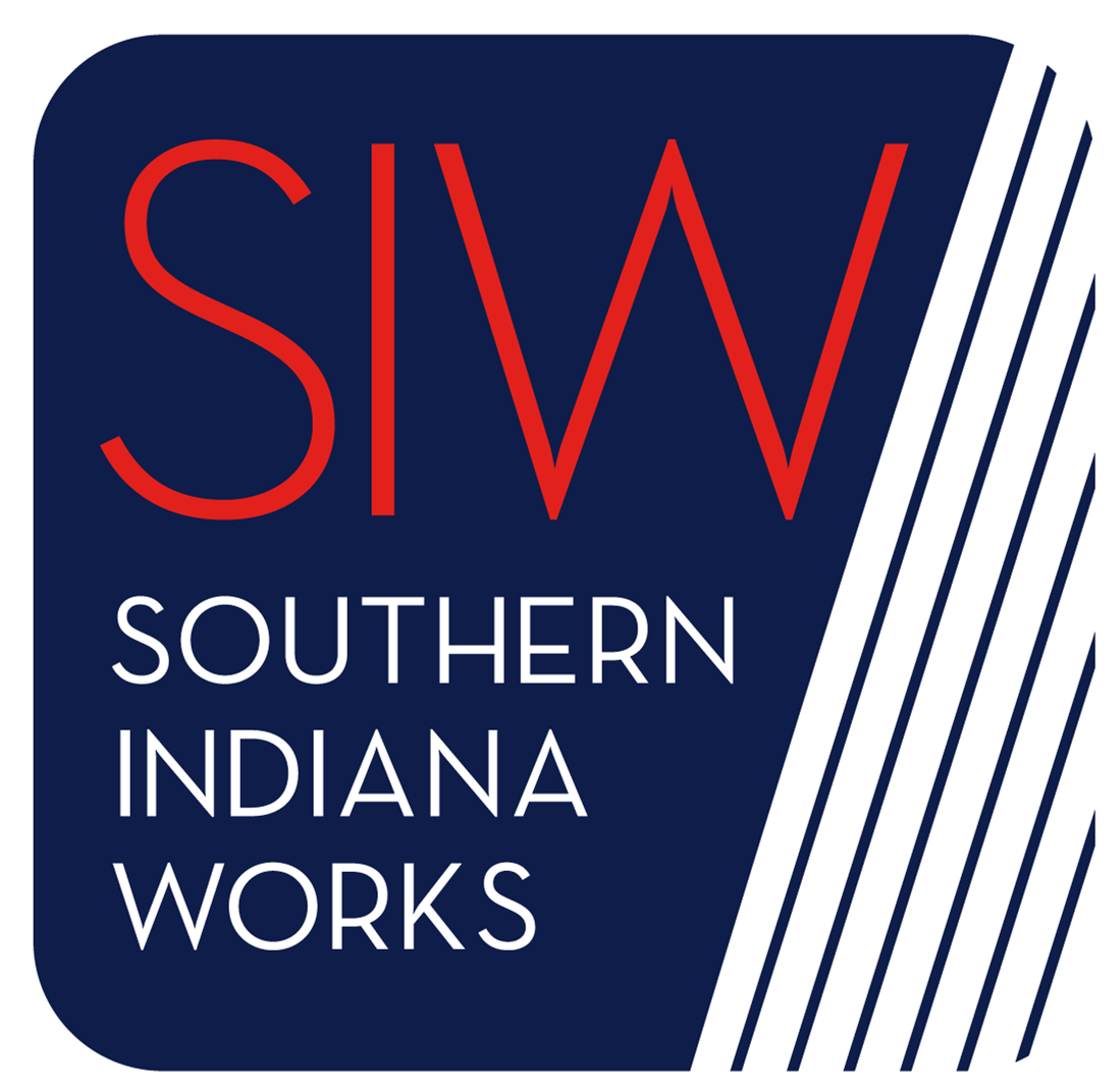 SWI Southern Indiana Works logo: bold red 'SWI' on a dark blue rounded square with diagonal lines on the right.